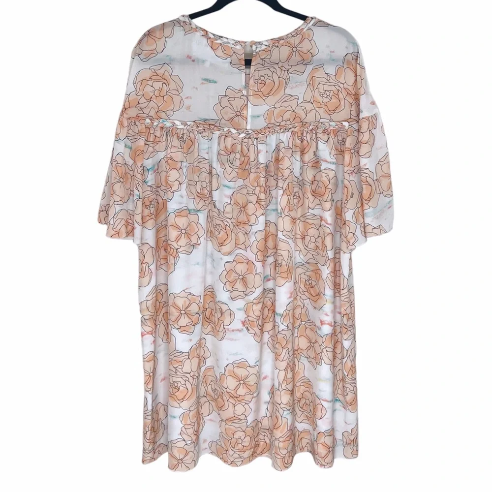 DYVNA Silk Watercolor Floral Print Short Sleeve Shift Dress Size 12 Dainty Flowy - Picture 5 of 16